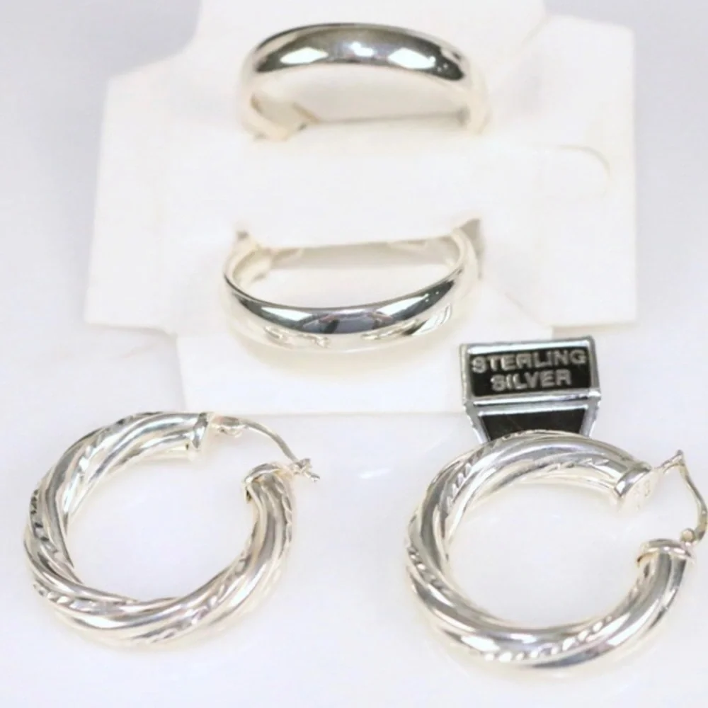 Brand NEW 2 pairs Large Hoop Sterling Silver Pierced Earrings‎